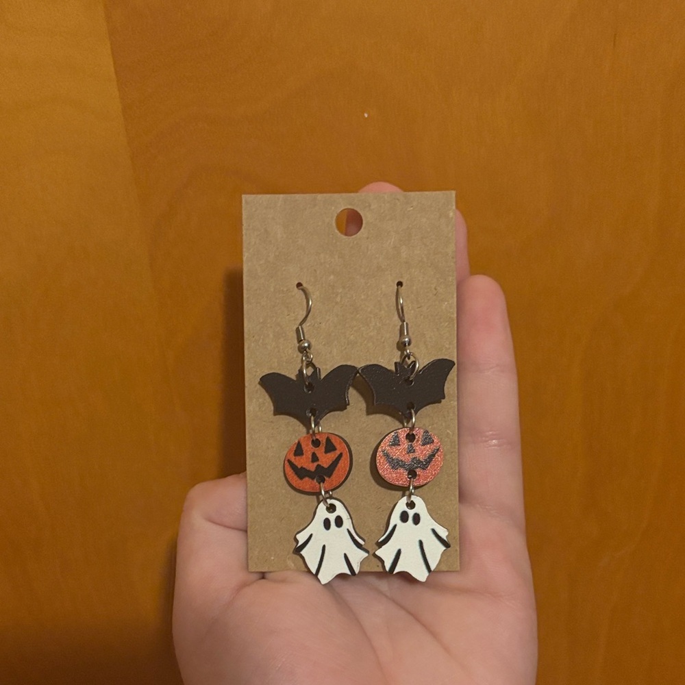 Source Unknown Halloween Bat and Ghost Earrings - Black, Orange, White